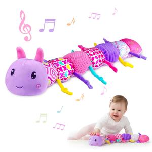 Baby Infant Musical Stuffed Animal Soft Toy with Multi-Sensory Crinkle, Rattle & Textures,Baby Girl Toy Birthday Gift for 0 3 6 9 12 Months+,Caterpillar,Purple