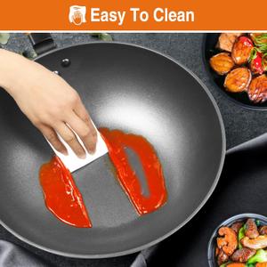 AnyFish, Wok Pan with Lid, Woks & Stir Fry Pans with Silicone Spatula, Nonstick Wok and Carbon Steel Woks, No Chemical Coated Flat Bottom Chinese Wok For Induction, Electric, Gas, All Stoves, 13in