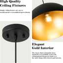 16 Inch Industrial Pendant Lighting for Kitchen Island, Black and Gold Metal Dome Pendant Light Fixtures, Hemispherical Hanging Ceiling Light E26 Base for Reading Dining Room Foyer Cafe, 2 Pack