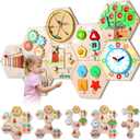 9Pcs Hexagon Activity Wall Busy Board Panels, Wooden Sensory Wall Panel for Kids, Montessori Learning Activity Center, Educational Toys for Toddler Playroom Daycare Nursery Classroom Birthday Gifts