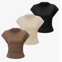 OYOANGLE Women's 3 Pack Business Casual Outfits Mock Neck Ribbed Tank Tops Work Shirts Large