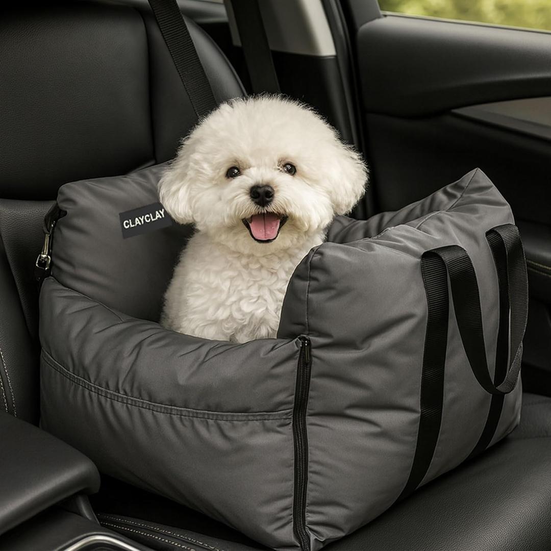 4-in-1 Dog Car Seat, Convertible Pet Booster Seat for Small Medium Dogs Up to 25lbs, Portable Travel Bed Sofa Pad with Safety Strap & Foldable Storage for Car Home Use