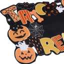 Embroidered Halloween Table Runner Skeleton Spooky Black Cat 72 Inches Long Ghost Skull Cutout Spider Web Pumpkin Coffee Dining Table Runner for Party