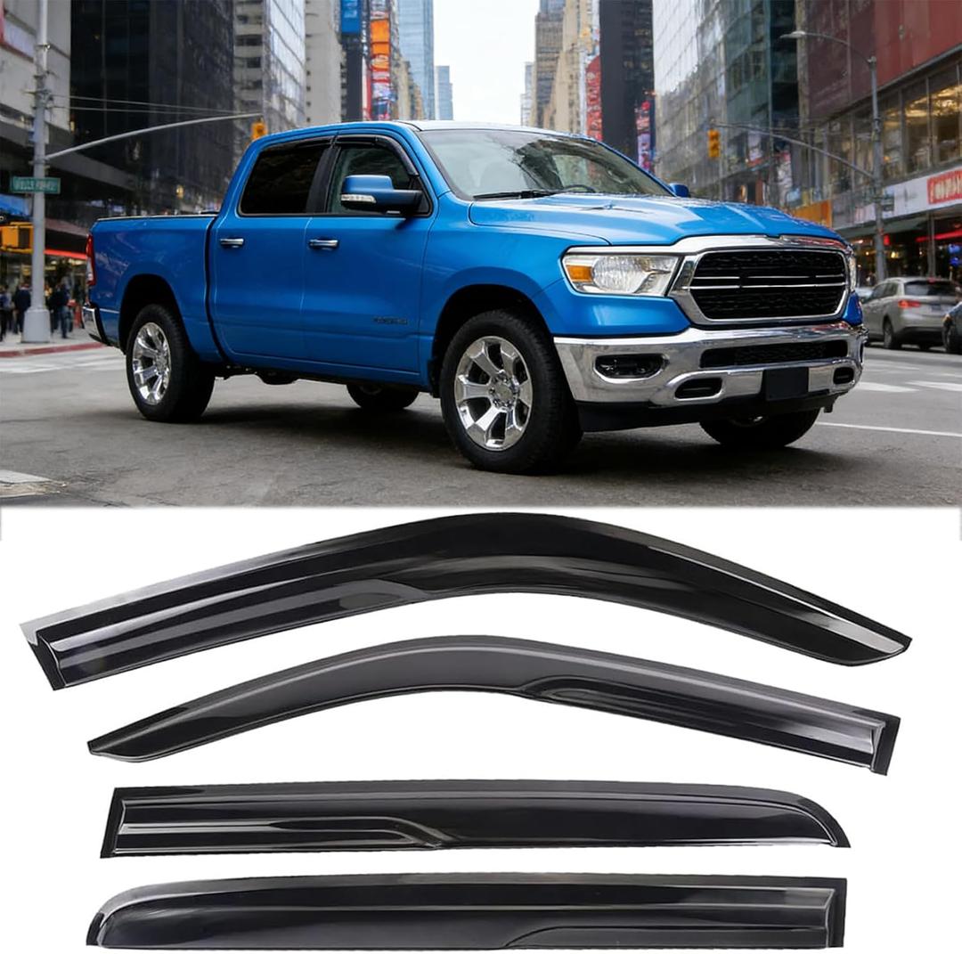 Tape-on Window Visors Rain Guards Deflectors for 2019-2026 Ram 1500 CrewCab