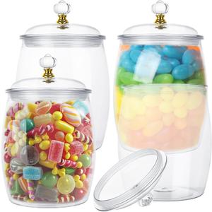 4 Pcs 1/2 Gallon Candy and Cookie Jar Plastic Jars with Lids 64oz Clear Cookie Container candy jars for candy buffet Container for Wedding Home Kitchen Bar Decoration
