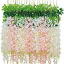 BLEUM CADE 36Pcs White & Pink Fake Wisteria Hanging Flowers, 3.6Ft/Pcs Artificial Wisteria Garland, Hanging Flowers for Wedding Party Home Backdrop Wall Decoration
