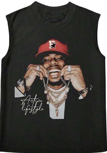 Men's Vintage Graphic Tank Tops Crew Neck Sleeveless Cut Off Shirts Streetwear (M)