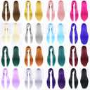 IMISSU 80cm Long Straight Natural Hair Cosplay Wigs with Bangs Colorful Halloween Costume Party Wig for Women (Light Green)