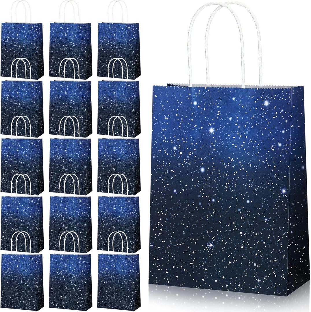 Marspark 16 Pieces Galaxy Party Bags Space Party Favor Bags Starry Night Gift Goodie Bag Galaxy Treat Candy Bag for Space Stars Themed Birthday Decorations Supplies