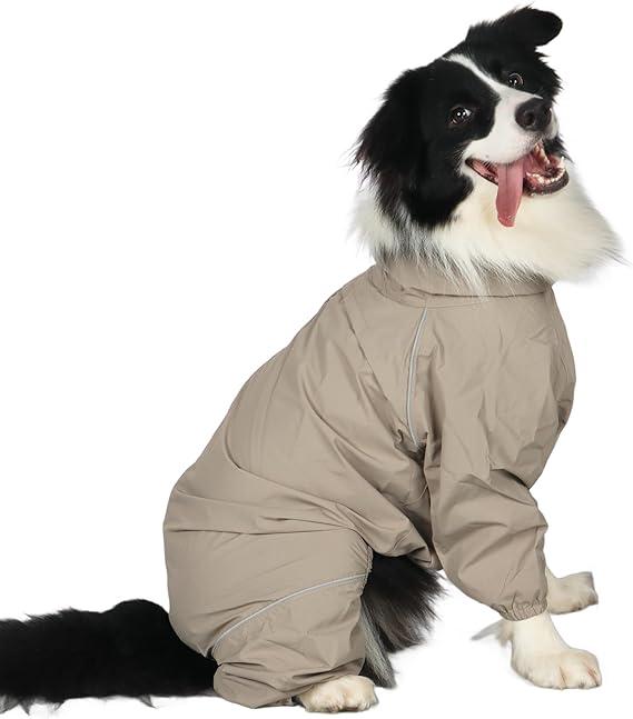 Dog Raincoat for Medium Large Dogs,rain Jacket Coat, Full Leg Coverage Waterproof Rain Suit with Detachable Hood & Tail, Reflective Strips, Snag-Free Top Zipper (Khaki for Girl, Small)