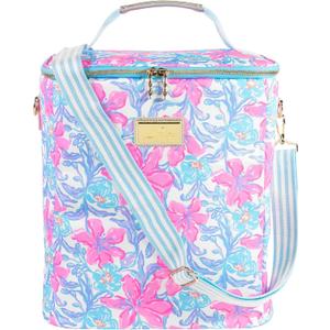 Lilly Pulitzer Insulated Wine Carrier, Cooler Bag Holds up to 4 Bottles of Wine, Soft Cooler with Adjustable/Removable Strap and Double Zipper Close (Beachside Haven)