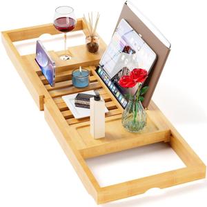 Yirilan Bathtub Trays for Tub,Bath Tray, Foldable Bathtub Caddy,Bamboo
