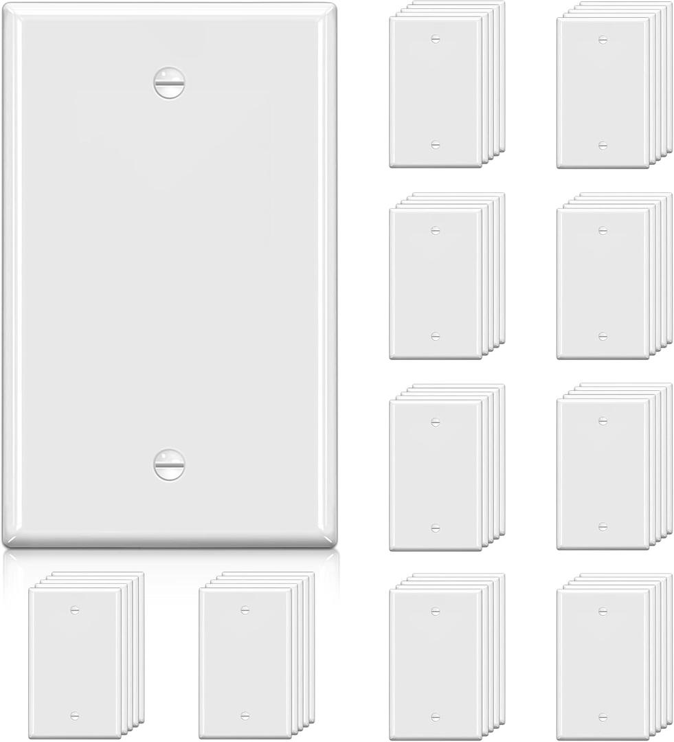 BESTTEN 50 Pack 1-Gang Blank Wall Plate, UL Listed, No Device Outlet Cover, H4.53 x W2.76, Unbreakable Polycarbonate Thermoplastic Wallplate, White
