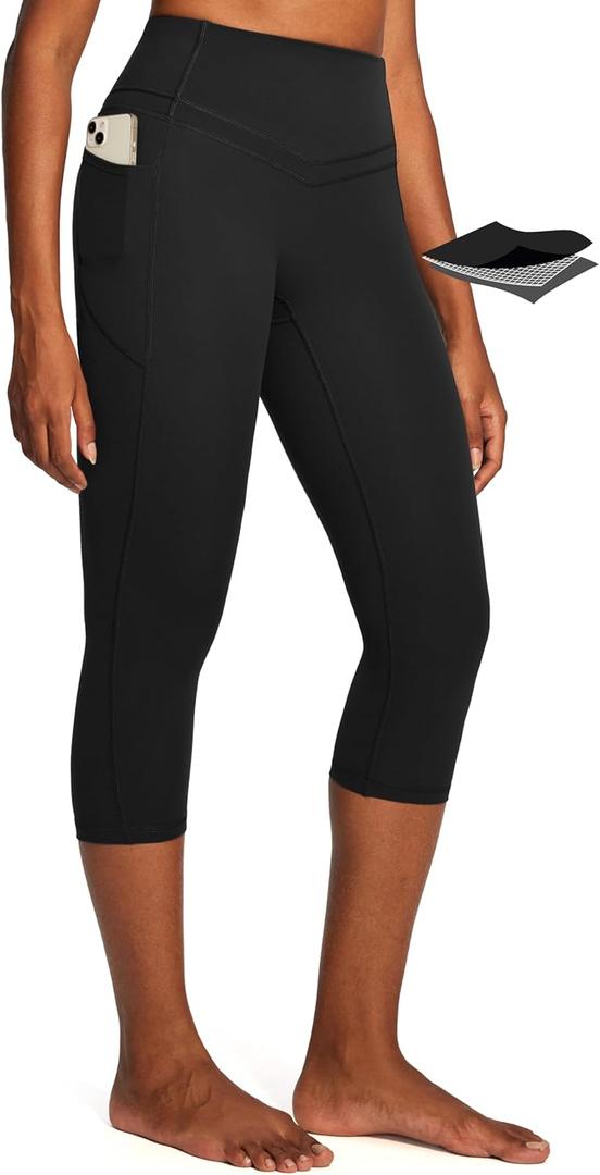 IUGA Capri Leggings for Women Tummy Control Compression Leggings Workout High Waist Athletic Yoga Pants with Pockets (Black, XL)