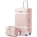 urecity Vintage Suitcase Set for Women, Vintage Luggage Sets for Women 2 Piece, Cute Designer Trunk Luggage, Retro Suit Case, Luggage Zipperless TSA Approved, Elegant Pink, 20"+12