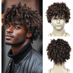 BCUS Dreadlock Wig For Men Dreads Wig Fake Dreads Short Braided Wigs Synthetic Wigs Faux Locs Glueless Curly Hair Black Men Brown Hair Daily Hollaween Party(Brown)