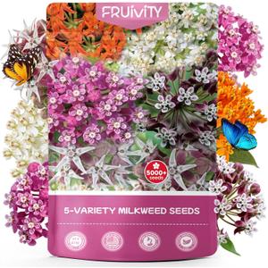 Milkweed Seeds Mix for Monarch Butterflies - Fruivity 5 Varieties Mixed Perennial Wildflower Milkweed Seeds Non-GMO Butterfly, Common, Showy, Pink Swamp & White Swamp - Flower Seeds for Garden