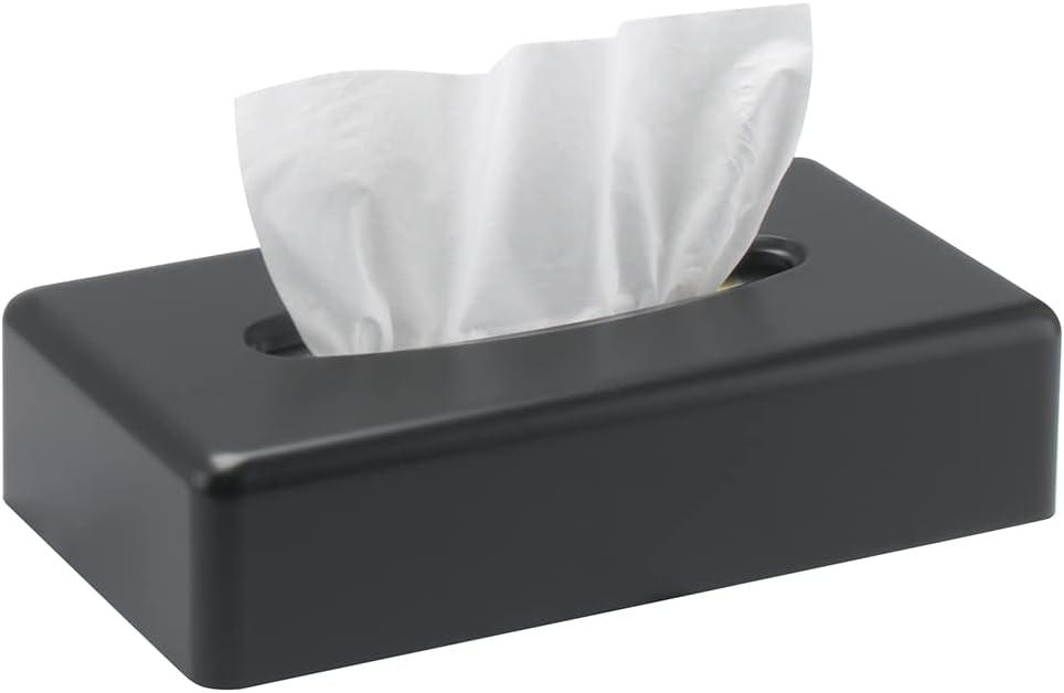 Tissue Box Cover, Rectangular Black Wall Mounted Facial Paper Holder Dispenser, Prefert for Storage on Bathroom Vanity, Kitchen, Night Stand, Countertops Office and Car. (Matte Black)