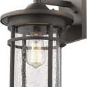 Bestshared Outdoor Wall Mount Light Fixture, Large Exterior Porch Wall Lantern, Outdoor Wall Light with Seeded Glass Shade (Oil Rubbed Bronze, 14" Height)
