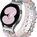 Lerobo Beaded Bracelet Band Compatible with Galaxy Watch 7/6/5/4/Active 2 40mm 44mm/Watch 4 Classic 42mm 46mm/6 Classic 43mm 47mm/5 Pro 45mm, Women Girl 20mm Handmade Fashion Stretchy Watch Band
