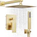 HoliSpa Gold Shower System, Shower Faucet Set with 10-Inch Rain Showerhead and Handheld Spray, Wall Mounted High-Pressure Showerhead Combo Set Included Valve and Trim, Brushed Gold