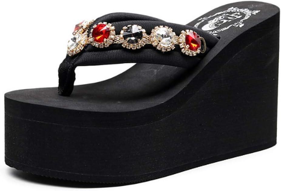 Mamilove Womens Chunky High Platform Wedge Flip-flops Sandals Size 6.5 Candy Diamond