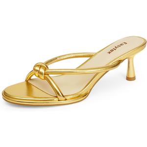 Easyfox Womens Heeled Sandals Rounded Open Toe Mid Heels Slip on Bow Mules Sandals Comfort Dress Party Shoes