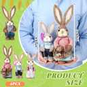 Wesiti Set of 4 Easter Straw Bunny Family Figurine Decorations, 13.8" 9.8" Standing Straw Rabbit Statue, Easter Rabbits Tabletop Statues for Spring Office Kitchen Farmhouse Home Decor