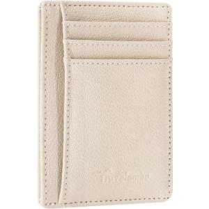 Travelambo Front Pocket Minimalist Leather Slim Wallet RFID Blocking Medium Size (Litchi Beige)