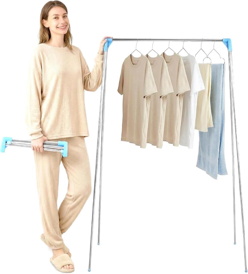 Twist-to-Lock Foldable Clothes Drying Rack for Travel, Portable Hanging Garment Rack, Collapsible Clothe Rack for Camping, Dance Competitions, Hotel & Dorm Use (Rack Set)