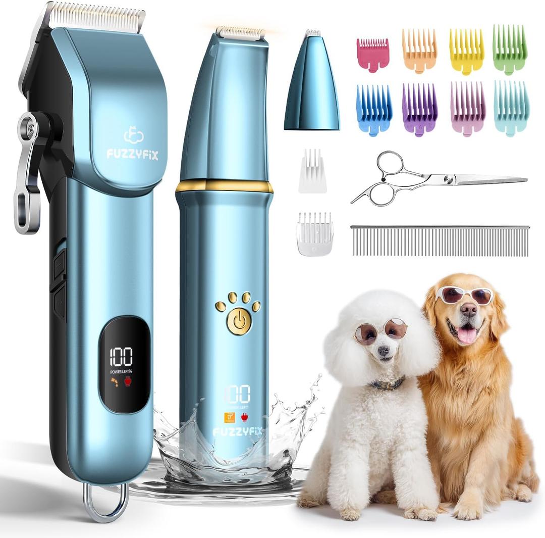 Dog Grooming Kit, Dog Clippers for Grooming for Thick Curly Coats, Professional Pet Hair Shaver Paw Trimmer Cordless Rechargeable Low Noise for Dogs Cats Animals Face Ear (Blue)