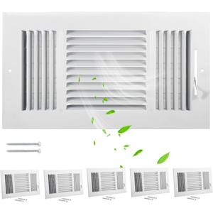 VIHOSE 6 Pcs Vent Covers 12 x 6 Inch HVAC Sidewall Air Ceiling Register 3 Way Vents for Wall Solid Steel Manual Adjuster for Bathroom Toilet Home Office(White)