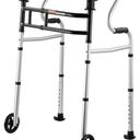 VEVOR Folding Walker on Wheels, 3-in-1 Stand-Assist Folding Walkers with Adjustable Height and Width, Lightweight Aluminum | Front Wheeled Mobility Aid for Elderly Handicapped Disabled, Up to 350LBS