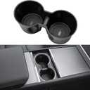 for Tesla Model Y 2025 Cup Holder Insert TPE Center Console Drink Holder Accessories Compatible with 2025-2026 New Model Y Juniper(Launch Series) Accessories (Black)