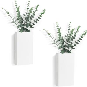 Dahey 2 Pack Wood Wall Planter Vase with Artificial Eucalyptus Farmhouse Wall Hanging Decor Pocket Planter for Indoor Fake Plants Greenery Flowers Living Room Bedroom Kitchen Home Decoration, White (Medium)