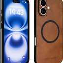 SU - iPhone 16 Plus Magnetic Vegan Leather Case - SU.Shield Slim & Protective Design, Compatible with MagSafe, Wireless Charging - Tan Brown Case, Phone Case for iPhone 16 Plus (6.7")