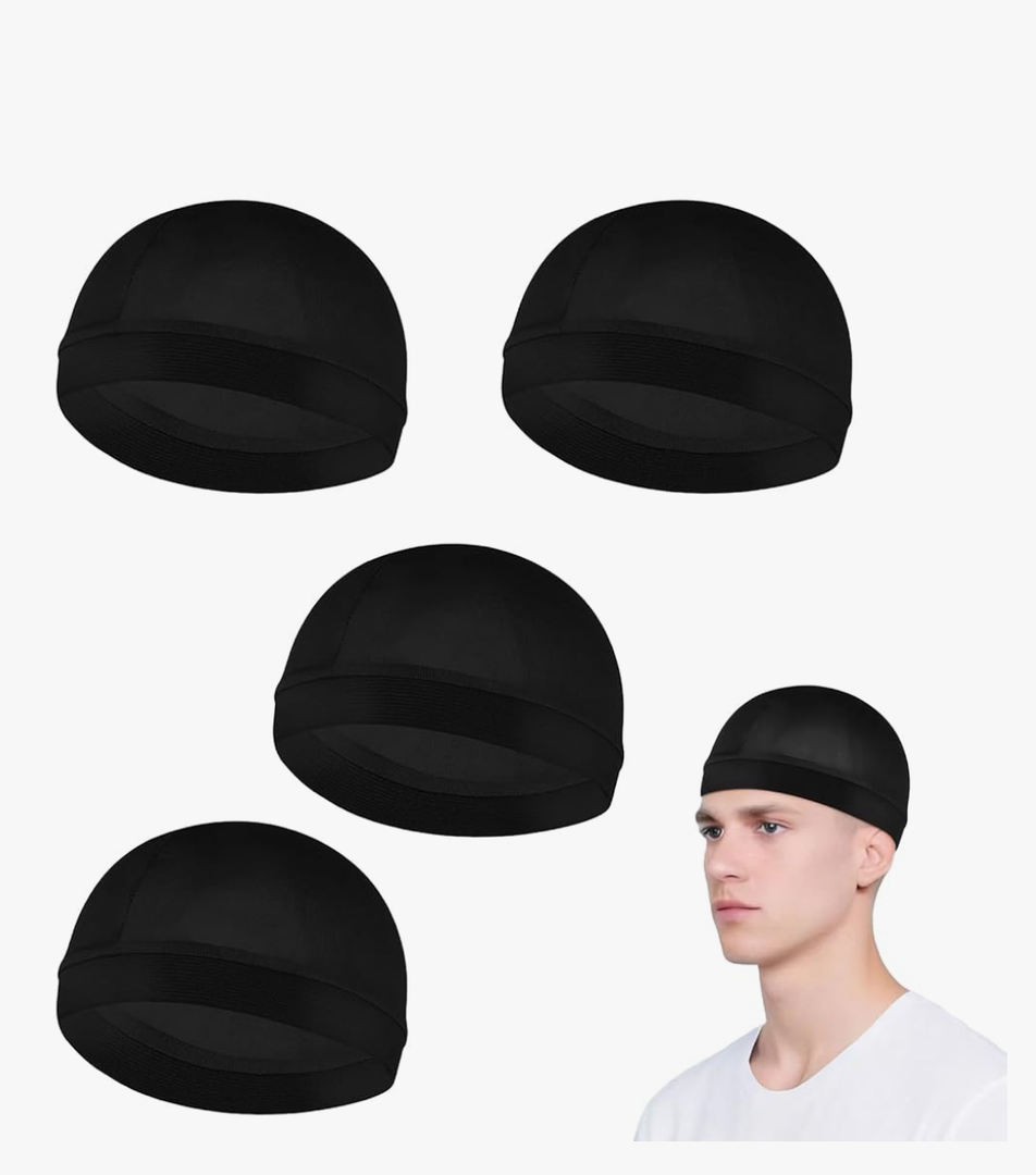 4 Pcs Wave Cap,Silk Wave Sleep Hair Cap for Black Men, Mens Night Elastic Band Satin Skull Caps Unisex Shower(Black)