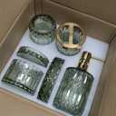 QIQU Green Glass Bathroom Accessories Set 5 Pcs, Green Bathroom Set, Soap Dispenser and Toothbrush Holder Set, Qtip Holder Set, Vintage Bathroom Sink Set, Cute Bathroom Decor