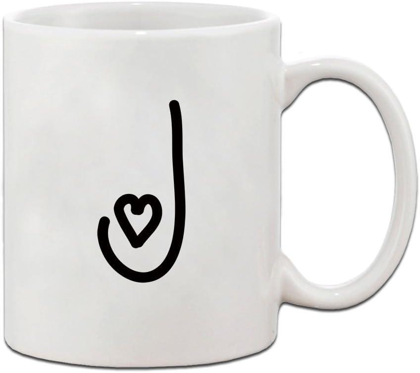 J Love Hearts Initial Monogram Personalized Letter J Ceramic Mug Coffe Cup Holiday Christmas Hanukkah Gift For Men & Women