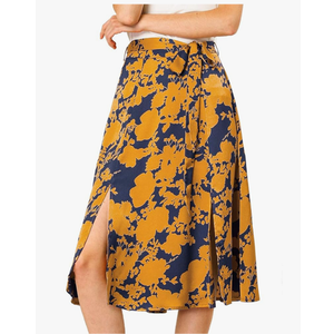 Allegra K Women's Slits Front High Waist A-Line Belted Floral Flowy Midi Skirt, Size XS