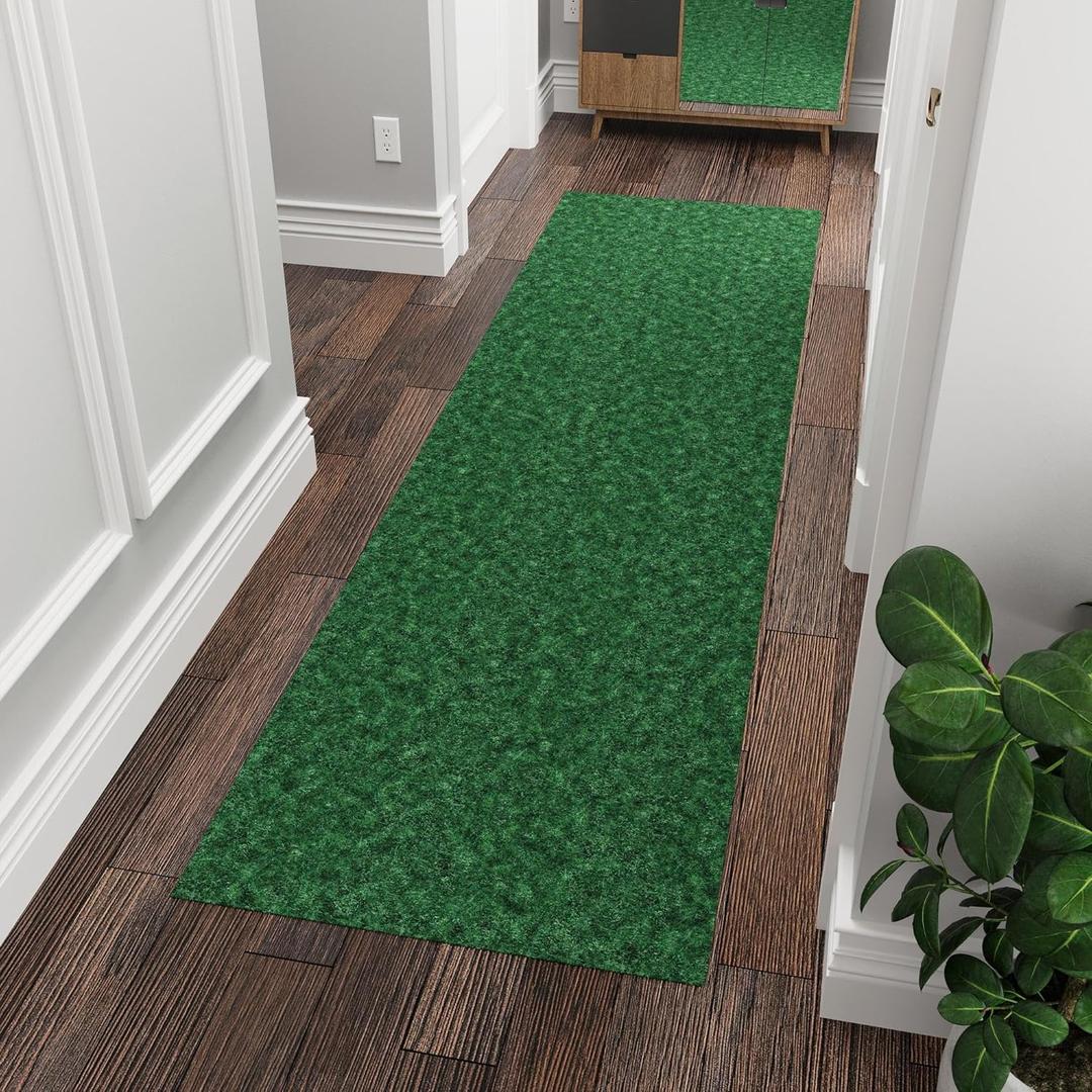 Ottomanson 2' x 10' Hallway Runner Extra Durable Non-Slip Rug Mat for Indoor & Outdoor Use - Ideal for Kitchen, Entryway, Patio & Garage - High-Traffic Carpet, Green