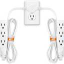 Twin Extension Cord Power Strip - 12FT Dual Extension with Flat Wall Plug, Split Extension Cord with Multiple Outlets, Sleek Socket Double Head Outlet for Behind Bed, Couch,Indoor Flush Design(White)