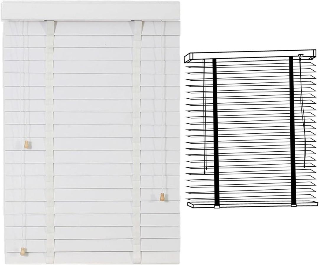 Cordless Window Blinds Faux Wood Blinds Light Filtering Wooden Venetian Blinds Custom Size W 12''-75'' H 20''-90'' Privacy Blinds Shades for Living Room Bedroom(White)