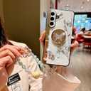 for Samsung Galaxy A16 Glitter Case with Chain Bracelet & Kickstand, Bling Butterfly Flower Shockproof Protective Cover, Sparkle Crystal Pearl Design for Samsung A16 DLH-White