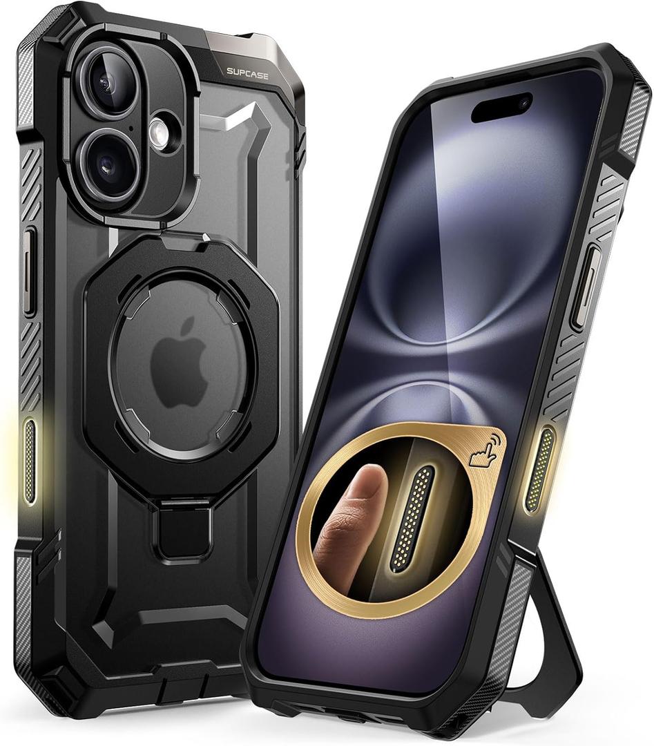 SUPCASE for iPhone 16 Plus Case with Camera Control Capture Button (Unicorn Beetle Grip), [Compatible with MagSafe] [Built-in Stand] Heavy Duty Magnetic Phone Case for iPhone 16 Plus 6.7", Black