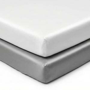 Pro Goleem Satin Mini Crib Sheets 2 Pack, Grey & White Silky Soft Fitted Sheet for Baby Hair Protection, 38"x24"x5" Breathable Mattress Cover Compatible with Pack n Play & Portable Crib
