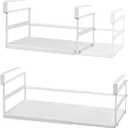 Under Shelf Storage Basket Expandable Organizer, 2 Pack Hanging Baskets Under Cabinet Shelf, Add-on Space Saver Pantry Kitchen Cupboard Desk Counter Bookshelf, Heavy-Duty Slide-in White (8.66D * 10.04-16.81W * 6.3H)