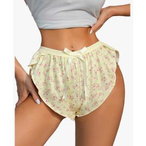 SHENHE Women's Pajama Shorts Split Leg Floral Cheeky Lounge Shorts Coquette Flowy Sleep Bottoms M