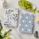Artoid Mode Blue Floral Leaves Boho Kitchen Towels Dish Towels, 18x26 Inch Seasonal Decoration Hand Towels Set of 4
