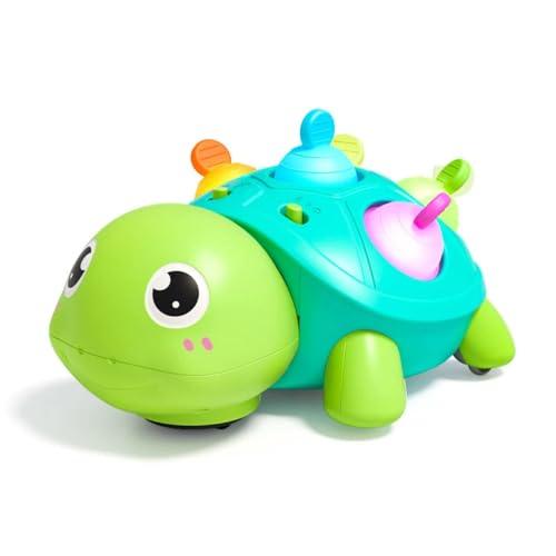 SOSUSHOE 3-in-1 Musical Crawling Turtle Baby Toy - Tummy Time Toy with Smart Obstacle Avoidance, Push-and-Pop Sensory Shell & Sleep Soothing, Baby Infant Toys for 0-12 Months